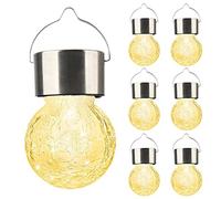 FGYZYP Lot de 6 lampes solaires d'extérieur à suspendre - 3 couleurs - En forme de boule de verre craquelé - Étanche - Avec poignée - Pour jardin, cour, patio, chemin, décoration de fête