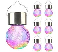 FGYZYP Lot de 6 lampes solaires d'extérieur à suspendre - 3 couleurs - En forme de boule de verre craquelé - Étanche - Avec poignée - Pour jardin, cour, patio, chemin, décoration de fête