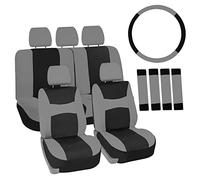 FH Group Ensemble de housses de siège auto universelles grises et noires avec housse de volant et coussinet de ceinture de sécurité, s'adapte à la plupart des voitures, SUV et camions (compatible avec