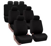 FH Group FB050217 Ensemble Complet de Housses de siège de Voiture en Tissu Plat à Trois rangées et 7 passagers - Ajustement Universel pour Voitures, camions et VUS (Noir uni)