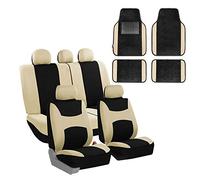 FH GROUP FH-FB030115 Ensemble de Housses de siège en Tissu léger et aéré, airbags et divisés avec Tapis de Sol de qualité supérieure Beige/Noir - Convient à la Plupart des Voitures, camions, SUV ou