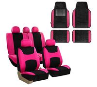 FH Group FH-FB030115 Ensemble de Housses de siège en Tissu léger et aéré avec F11300BLACK Tapis de Sol Rose/Noir - Convient à la Plupart des Voitures, camions, SUV ou camionnettes