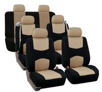 FH Group FH-FB351217 Ensemble Complet de Housses de siège de Voiture à Trois rangées en Tissu Plat Tout Usage avec Ceinture de sécurité intégrée Beige/Noir - s'adapte à la Plupart des camions, SUV ou