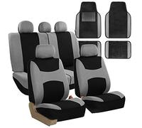 FH GROUP Light & Breezy FB030115 Housses de siège de Voiture complètes en Tissu (Airbag et Split Ready) avec Tapis de Sol universels pour Voiture, Camion, VUS ou Van (Gris/Noir)