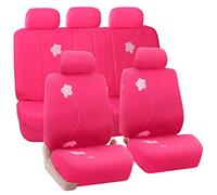 FH GROUP Lot Complet de Housses de siège de Voiture en Tissu, Avant à Dossier Bas, Ajustement Universel, compatibles avec Les airbags, Banquette arrière divisée, lavables, pour SUV, berline - Rose