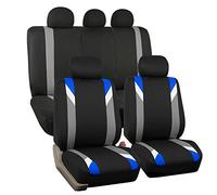 FH Group Lot de Housses de siège Avant à Dossier Bas, en Tissu, avec appuie-tête Amovible, compatibilité Universelle, lavables, Compatible avec airbag, pour SUV, berline, fourgonnette - Bleu