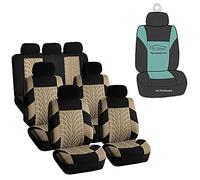 FH GROUP Travel Master FH-FB071217 Ensemble Complet de Housses de siège de Voiture imperméables à Trois rangées Beige Noir (Airbag Ready Fente arrière) - s'adapte à la Plupart des Voitures, camions,