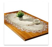 Fhberni Dentelle Chemin de Table Ovale Nappe Brodée Dentelle Napperons Couverture Ovale Serviette pour Salon Armoire Table Basse, 50x110cm, Blanc