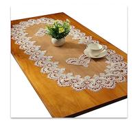 Fhberni Dentelle Chemin de Table Ovale Nappe Brodée Dentelle Napperons Couverture Ovale Serviette pour Salon Armoire Table Basse, 60x120cm, Blanc