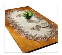 Fhberni Dentelle Chemin de Table Ovale Nappe Brodée Dentelle Napperons Couverture Ovale Serviette pour Salon Armoire Table Basse, 50x110cm, Gris