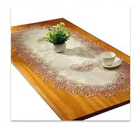 Fhberni Dentelle Chemin de Table Ovale Nappe Brodée Dentelle Napperons Couverture Ovale Serviette pour Salon Armoire Table Basse, 70x130cm, Champagne