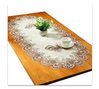 Fhberni Dentelle Chemin de Table Ovale Nappe Brodée Dentelle Napperons Couverture Ovale Serviette pour Salon Armoire Table Basse, 60x120cm, Gris