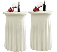 Fhberni Lot de 2 housses de table rondes en élasthanne extensible ivoire avec jupe - 81,3 x 109 cm - Nappe de cocktail élastique ajustée pour bar haut de gamme, décoration de fête et de mariage