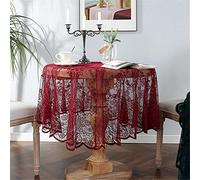 Fhberni Nappe en Dentelle Rouge Elégante Nappe Ronde en Dentelle Vintage découpée Convient pour Les fêtes de Mariage et la décoration d'intérieur (Ronde 150cm, Rouge)