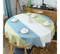 Fhberni Nappe ronde à carreaux en coton et lin lourd pour décoration de table de cuisine et de salle à manger, bleu et vert, 200 cm