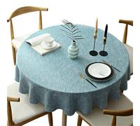 Fhberni Nappe ronde lourde - Couleur unie - En coton et lin - Pour cuisine, salle à manger, maison, décoration de table - Bleu clair - 140 cm