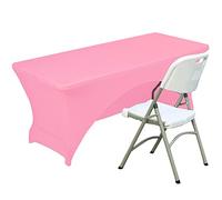 Fhberni Spandex Housse de Table en Polyester Ajusté Nappe Extensible Couverture de Table Topper Ouvert Arrière - 5FT / 153CM, Rose