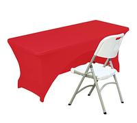 Fhberni Spandex Housse de Table en Polyester Ajusté Nappe Extensible Couverture de Table Topper Ouvert Arrière - 5FT / 153CM, Rouge