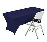 Fhberni Spandex Housse de Table en Polyester Ajusté Nappe Extensible Couverture de Table Topper Ouvert Arrière - 8FT / 244CM, Marine