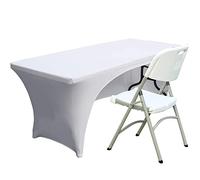Fhberni Spandex Housse de Table en Polyester Ajusté Nappe Extensible Couverture de Table Topper Ouvert Arrière - 5FT / 153CM, Blanc