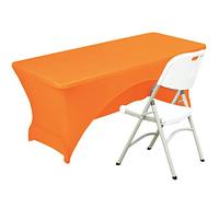 Fhberni Spandex Housse de Table en Polyester Ajusté Nappe Extensible Couverture de Table Topper Ouvert Arrière - 8FT / 244CM, Orange