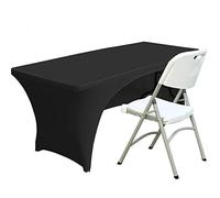 Fhberni Spandex Housse de Table en Polyester Ajusté Nappe Extensible Couverture de Table Topper Ouvert Arrière - 4FT / 120CM, Noir