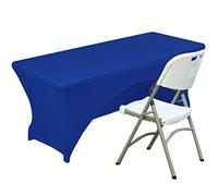 Fhberni Spandex Housse de Table en Polyester Ajusté Nappe Extensible Couverture de Table Topper Ouvert Arrière - 8FT / 244CM, Bleu Royal