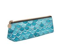 FHEBNDS Blue Waves Squama Trousse de maquillage en cuir avec fermeture éclair pour homme et femme Grande trousse à crayons Esthétique Trousse à crayons Pochette à monnaie en cuir avec fermeture éclair