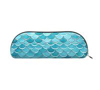 FHEBNDS Blue Waves Squama Trousse de maquillage en cuir avec fermeture éclair pour homme et femme Grande trousse à crayons Esthétique Trousse à crayons Pochette à monnaie en cuir avec fermeture éclair