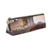 FHEBNDS Castle Near Lake Stones - Grande trousse de maquillage en cuir avec fermeture éclair pour homme et femme, grande trousse à crayons, trousse à crayons esthétique, trousse de maquillage en cuir
