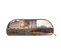 FHEBNDS Castle Near Lake Stones - Grande trousse de maquillage en cuir avec fermeture éclair pour homme et femme, grande trousse à crayons, trousse à crayons esthétique, trousse de maquillage en cuir