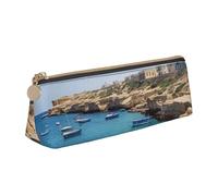 FHEBNDS Coastal of Malta Trousse de maquillage pour homme et femme - Grande trousse à crayons esthétique - Pochette à monnaie en cuir avec fermeture éclair - Organiseur de bureau - Essentiels de