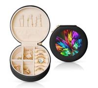 FHEBNDS Étui à bijoux de voyage en cuir pour femme, cadeau d'anniversaire, boîte à bijoux arc-en-ciel avec fermeture éclair, petite boîte de rangement ronde pour bagues, boucles d'oreilles, colliers