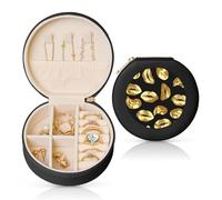 FHEBNDS Étui à bijoux de voyage en cuir pour femme, cadeau d'anniversaire, boîte à bijoux avec fermeture éclair, petite boîte de rangement ronde pour bagues, boucles d'oreilles, colliers