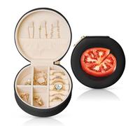 FHEBNDS Étui à bijoux de voyage en cuir pour femme, cadeau d'anniversaire, boîte à bijoux en tranche de tomate avec fermeture éclair, petite boîte de rangement ronde pour bagues, boucles d'oreilles