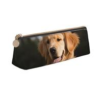 FHEBNDS Golden Retriever Trousse de maquillage en cuir avec fermeture éclair pour homme et femme - Grande trousse à crayons - Trousse à crayons - Trousse de maquillage en cuir avec fermeture éclair