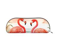 FHEBNDS Grande trousse de maquillage en cuir avec deux flamants roses rouges pour homme et femme, grande trousse à crayons, porte-monnaie, trousse de maquillage en cuir avec fermeture éclair