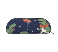 FHEBNDS Grande trousse de maquillage en cuir avec fermeture éclair et motif astronaute drôle de dinosaure et fusée pour homme et femme, trousse à crayons esthétique, trousse de maquillage en cuir avec