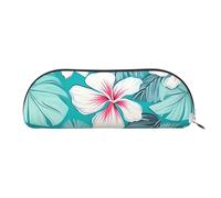 FHEBNDS Grande trousse de maquillage en cuir avec fermeture éclair et motif fleurs d'hibiscus tropicaux pour homme et femme, trousse à crayons, trousse à crayons, trousse de maquillage en cuir avec