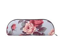 FHEBNDS Grande trousse de maquillage en cuir avec fermeture éclair et roses rouges pour homme et femme, trousse à crayons esthétique, trousse de maquillage en cuir avec fermeture éclair, organiseur de
