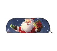 FHEBNDS Grande trousse de maquillage en cuir avec fermeture éclair « Merry Christmas Santa » pour homme et femme, grande trousse à crayons, trousse à crayons, porte-monnaie, trousse de maquillage en