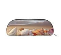 FHEBNDS Grande trousse de maquillage en cuir avec fermeture éclair - Motif coquillages sur la plage de sable - Pour homme et femme, Argenté, One Size