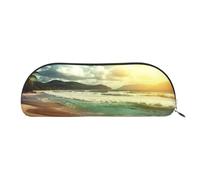 FHEBNDS Grande trousse de maquillage en cuir avec fermeture éclair - Motif coucher de soleil sur la plage - Pour homme et femme - Grande trousse à crayons - Esthétique - Trousse de maquillage en cuir