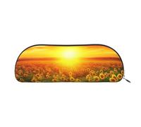 FHEBNDS Grande trousse de maquillage en cuir avec fermeture éclair - Motif coucher de soleil sur un champ de tournesol - Pour homme et femme - Grande trousse à crayons - Trousse de maquillage en cuir