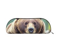 FHEBNDS Grande trousse de maquillage en cuir avec fermeture éclair - Motif ours grizzly - Pour homme et femme - Trousse à crayons - Trousse de maquillage en cuir avec fermeture éclair - Organiseur de