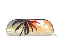 FHEBNDS Grande trousse de maquillage en cuir avec fermeture éclair - Motif palmier sur la plage - Pour homme et femme - Grande trousse à crayons - Esthétique - Trousse de maquillage en cuir avec