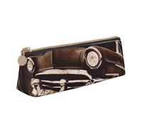 FHEBNDS Grande trousse de maquillage en cuir avec fermeture éclair Motif voiture américaine marron pour homme et femme