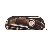 FHEBNDS Grande trousse de maquillage en cuir avec fermeture éclair Motif voiture américaine marron pour homme et femme, doré, Taille unique
