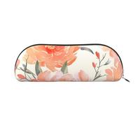 FHEBNDS Grande trousse de maquillage en cuir avec fermeture éclair pour homme et femme - Motif pivoine pêche, Argenté., Taille unique