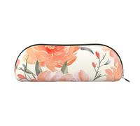 FHEBNDS Grande trousse de maquillage en cuir avec fermeture éclair pour homme et femme - Motif pivoine pêche, doré, Taille unique